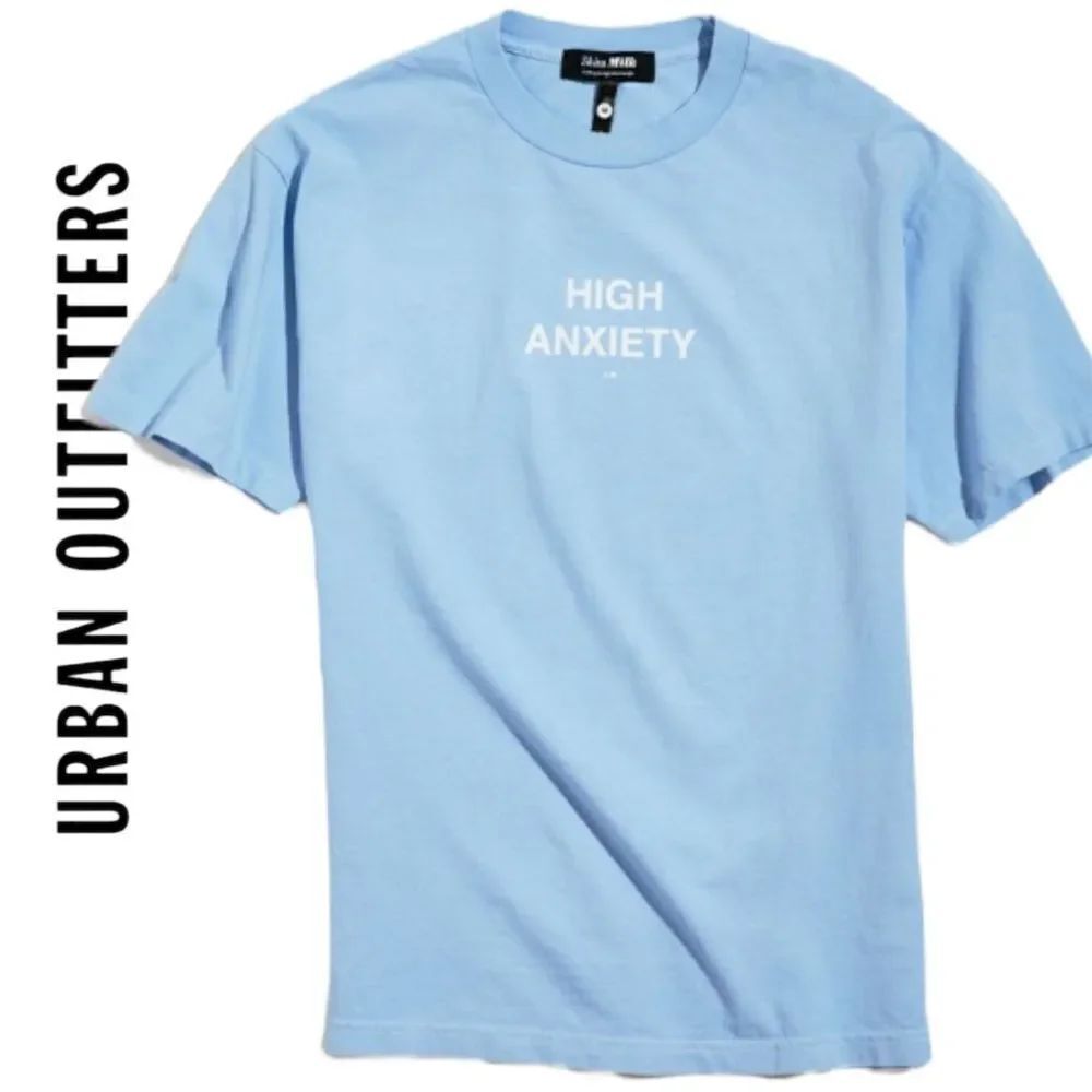 NEW Skim Milk Urban Outfitters UO Blue High Anxiety Text T-Shirt Shirt Tee S